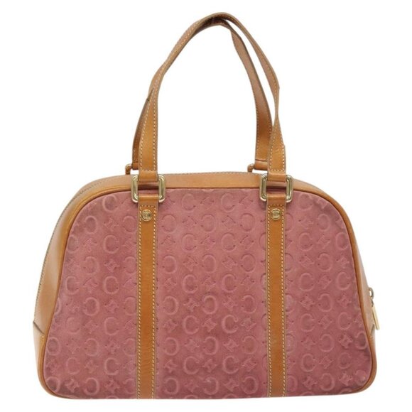 CELINE C Macadam Canvas Hand Bag Suede Pink Gold Auth - Picture 5 of 16